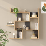 Ραφιέρα τοίχου Maze pakoworld oak με ανθρακί 93,3x14,5x90εκ - Image 2