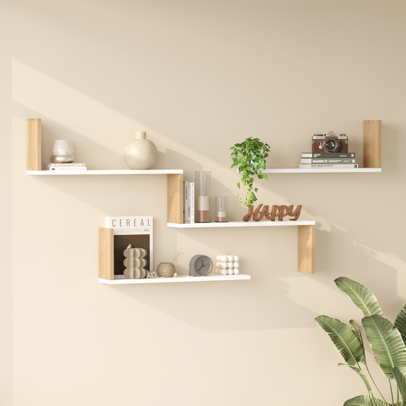176-000243 Ραφιέρα τοίχου Flear pakoworld λευκό με oak 179x14,5x76,2εκ - Image 1