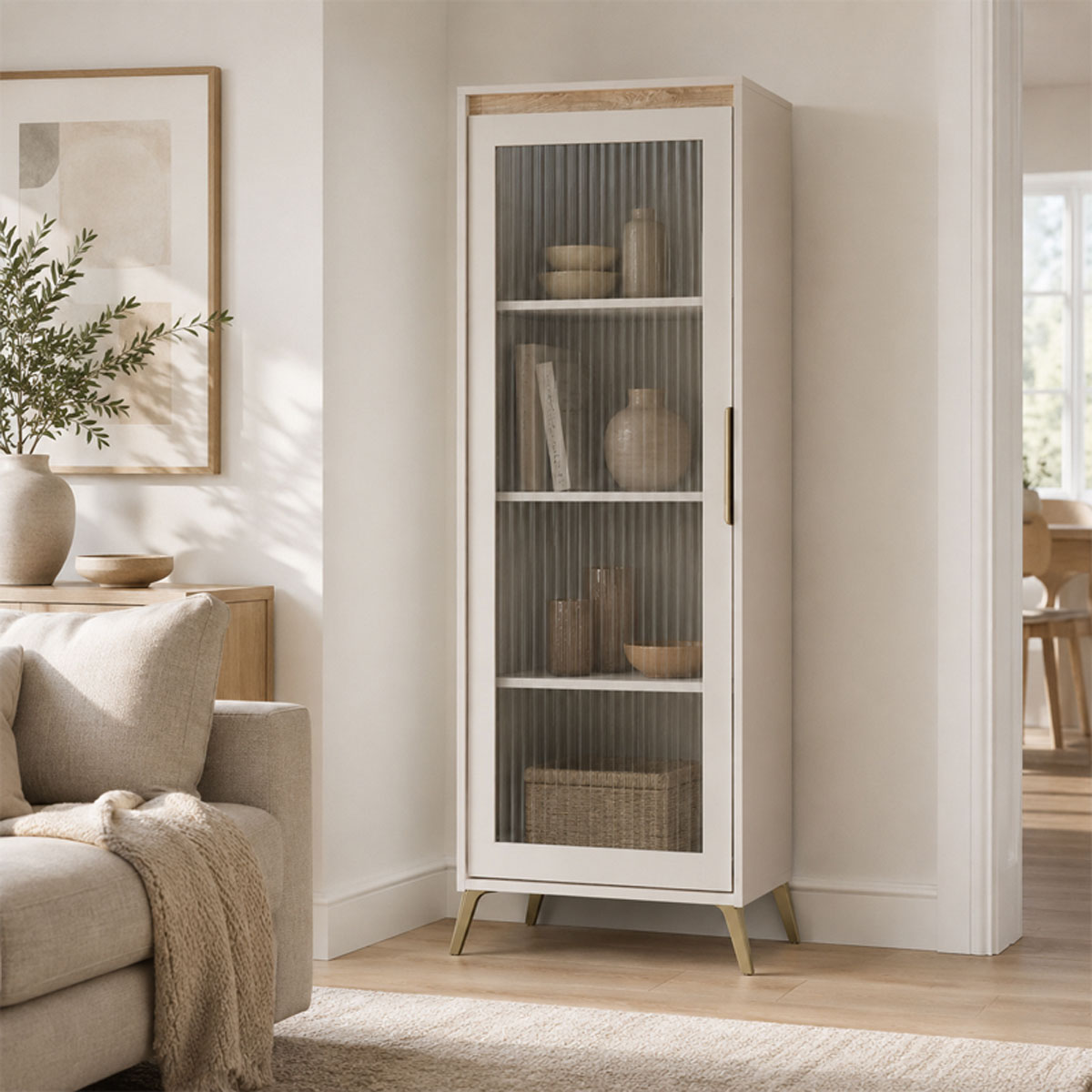 192-000069 Βιτρίνα Belka pakoworld κρεμ με oak 55,6x45x152,6εκ - Image 1