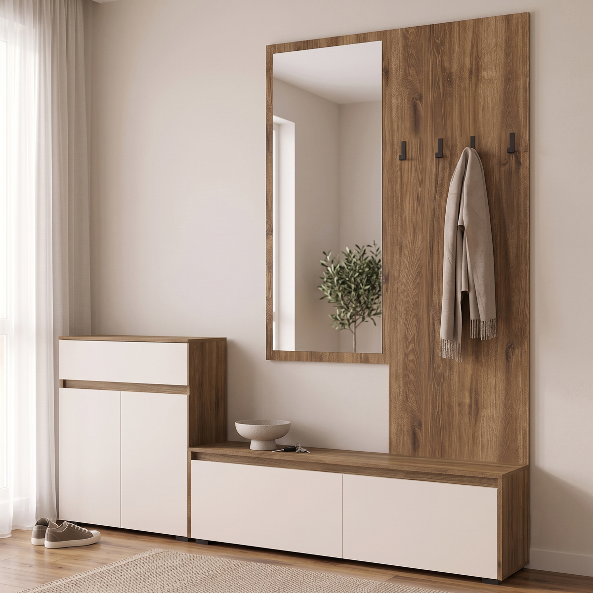 192-000073 Έπιπλο εισόδου Ansia pakoworld καρυδί oak 210x44,7x175εκ - Image 1