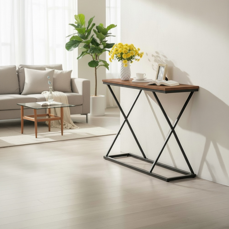197-000340 Κονσόλα Glimmer pakoworld καρυδί με μαύρο μέταλλο 100x30x80εκ - Image 1