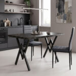 Τραπέζι Vertex pakoworld μαύρο μαρμάρου και μέταλλο 110x70x72εκ