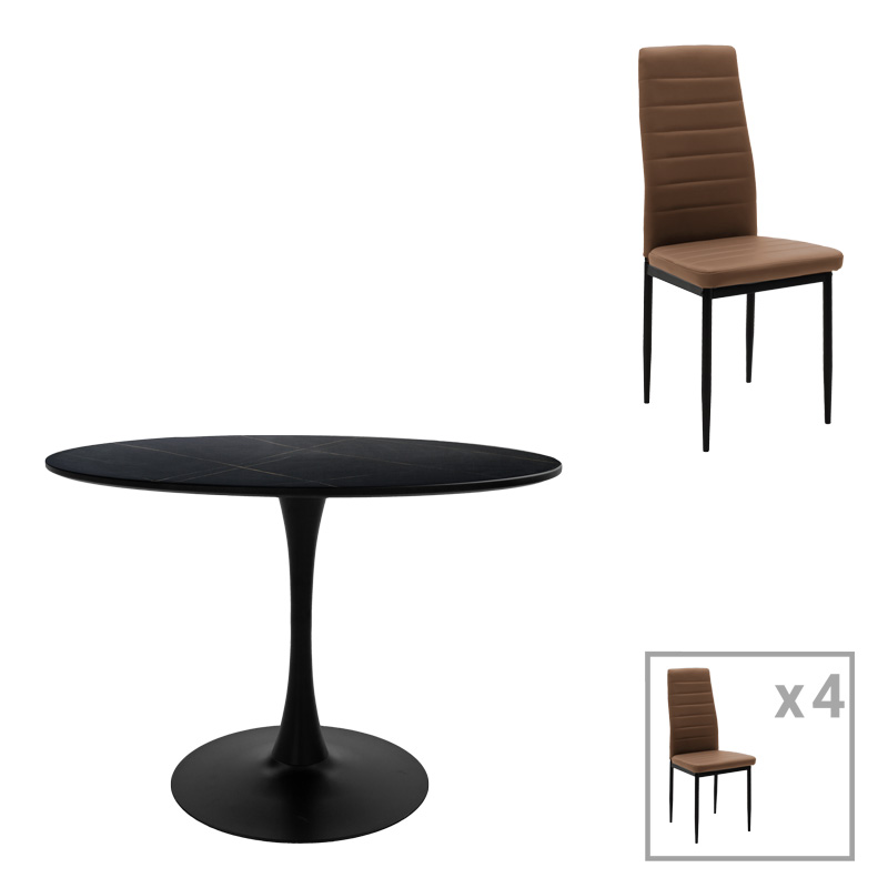 200-001392 Τραπεζαρία Balou-Parker pakoworld σετ 5τεμ μαύρο-καφέ Φ120x73εκ - Image 1