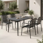 Τραπεζαρία Heven Vista pakoworld σετ 5τεμ μαύρο αλουμίνιο 120x70x72εκ