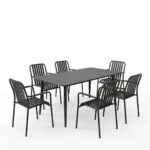 Τραπεζαρία Heven Vista pakoworld σετ 7τεμ μαύρο αλουμίνιο 150x80x72εκ - Image 2