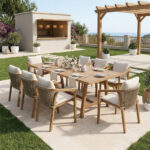 Τραπεζαρία Malibu pakoworld Σετ 9τεμ μασίφ ξύλο ακακίας 180x90x75εκ