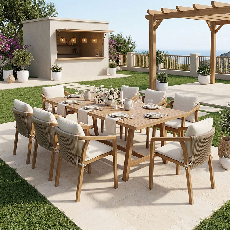 200-001619 Τραπεζαρία Malibu pakoworld Σετ 9τεμ μασίφ ξύλο ακακίας 180x90x75εκ - Image 1