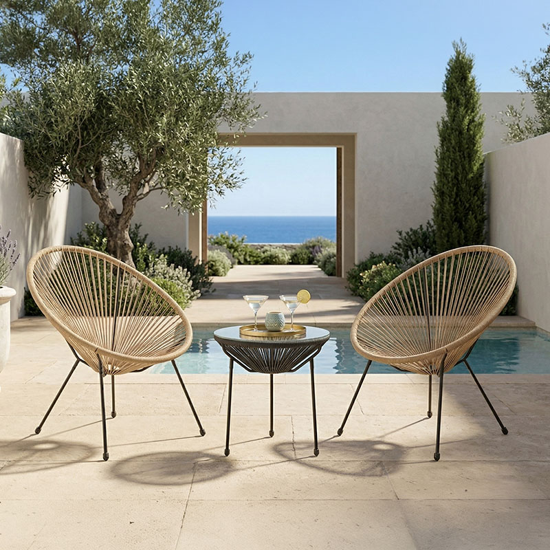 200-001631 Σαλόνι Εξωτερικού Χώρου Acapulco pakoworld Σετ 3τεμ pe rattan σε φυσική απόχρωση με μαύρο μέταλλο Φ50x52εκ - Image 1