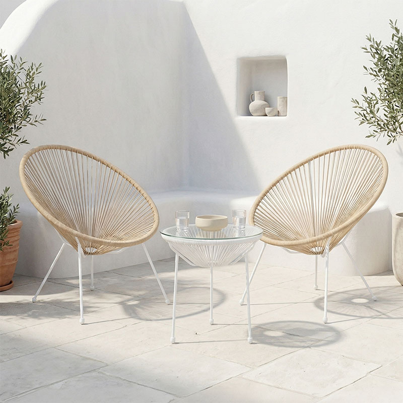200-001633 Σαλόνι Εξωτερικού Χώρου Acapulco pakoworld Σετ 3τεμ pe rattan σε φυσική απόχρωση με λευκό μέταλλο Φ50x52εκ - Image 1