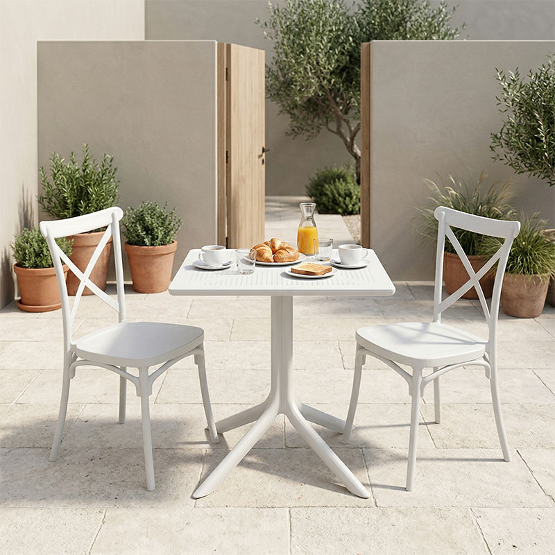 200-001637 Τραπεζαρία Groovy Crossie pakoworld σετ 3τεμ λευκό PP 60x60x76εκ - Image 1