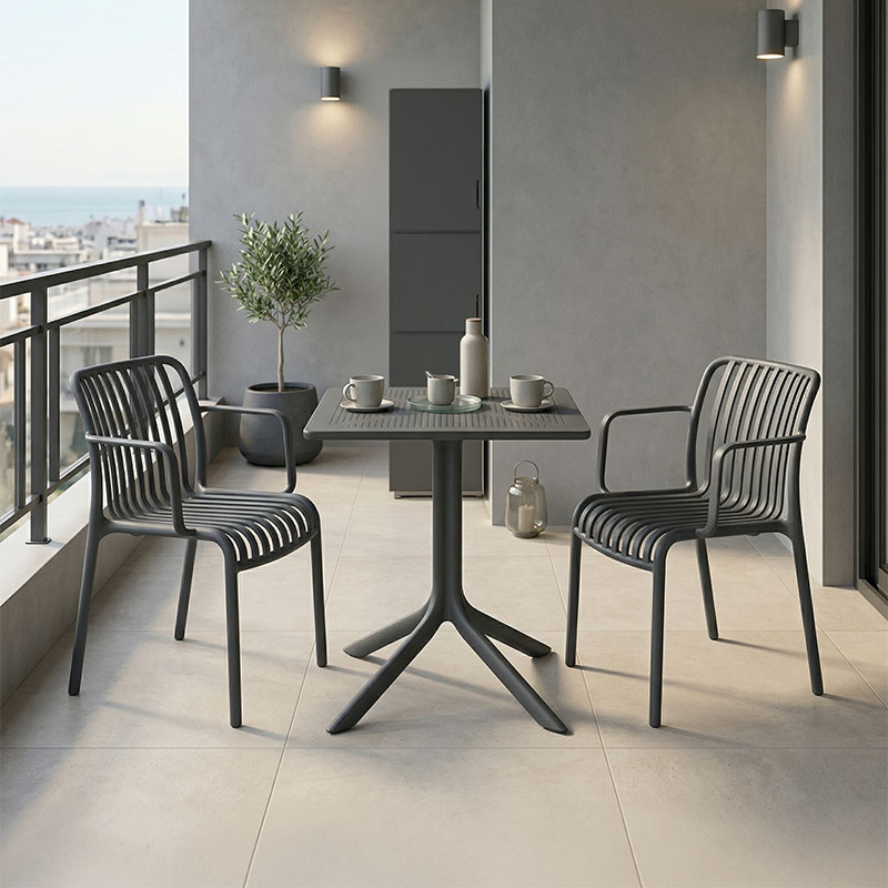 200-001641 Τραπεζαρία Groovy Zoi pakoworld σετ 3τεμ ανθρακί PP 60x60x76εκ - Image 1