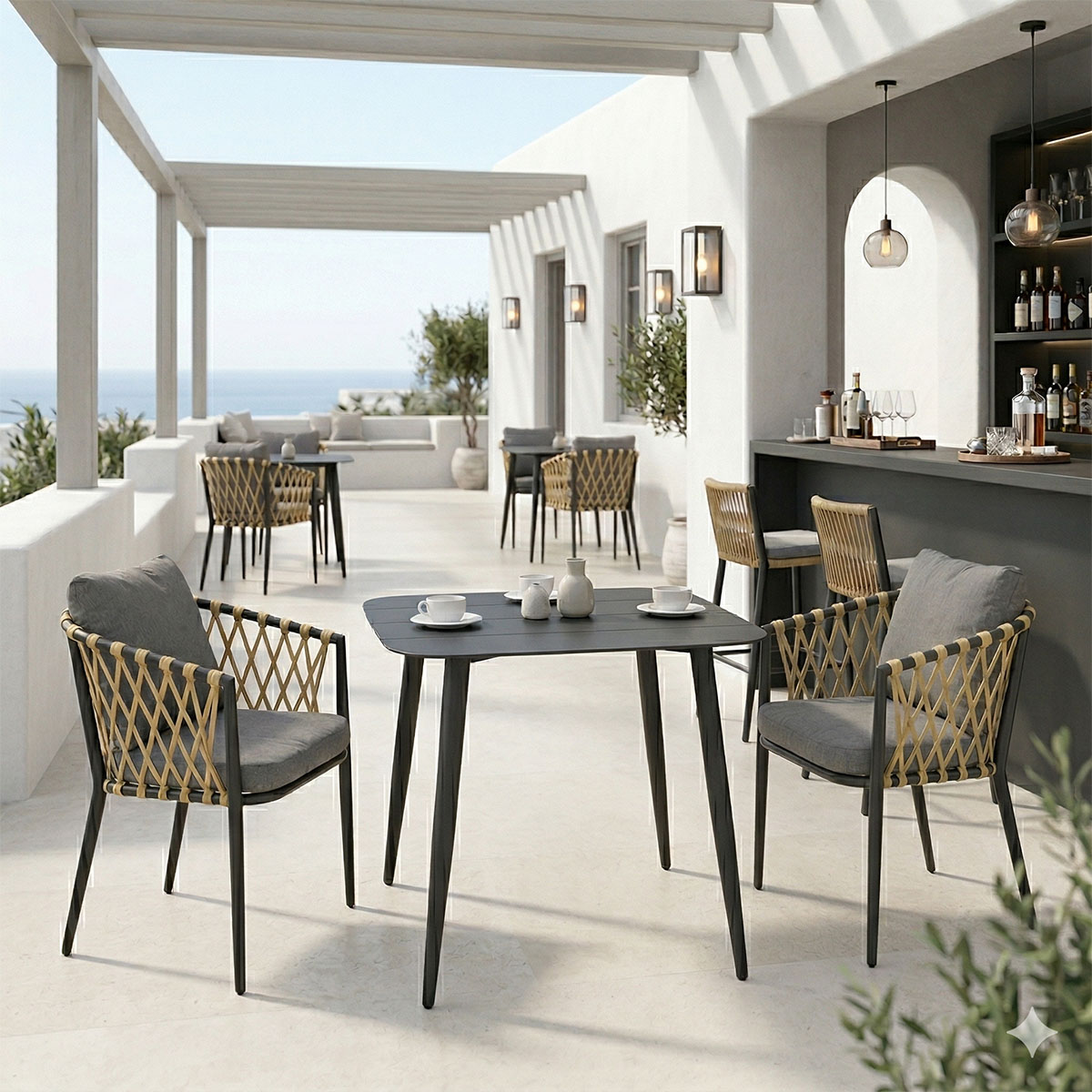 200-001673 Τραπεζαρία Peluxe Vista pakoworld σετ 3τεμ ανθρακί αλουμίνιο με PE σχοινί σε φυσική απόχρωση και μαξιλάρια 80x80x72εκ - Image 1
