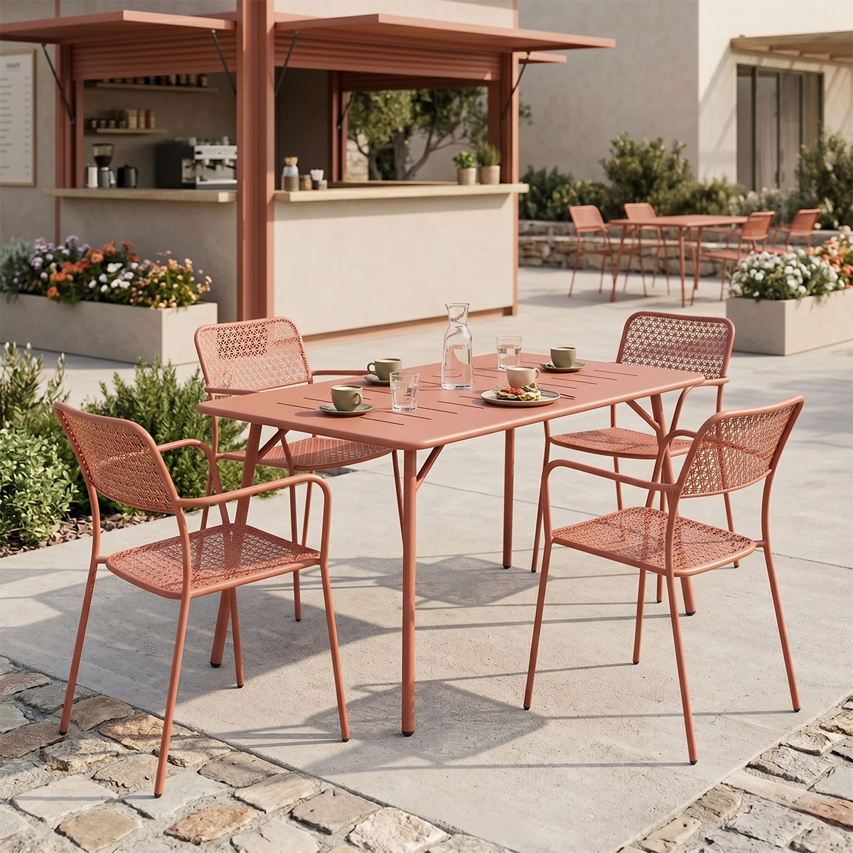 200-001687 Τραπεζαρία Moraja Federal pakoworld σετ 5τεμ terracotta μέταλλο 140x80x72εκ - Image 1
