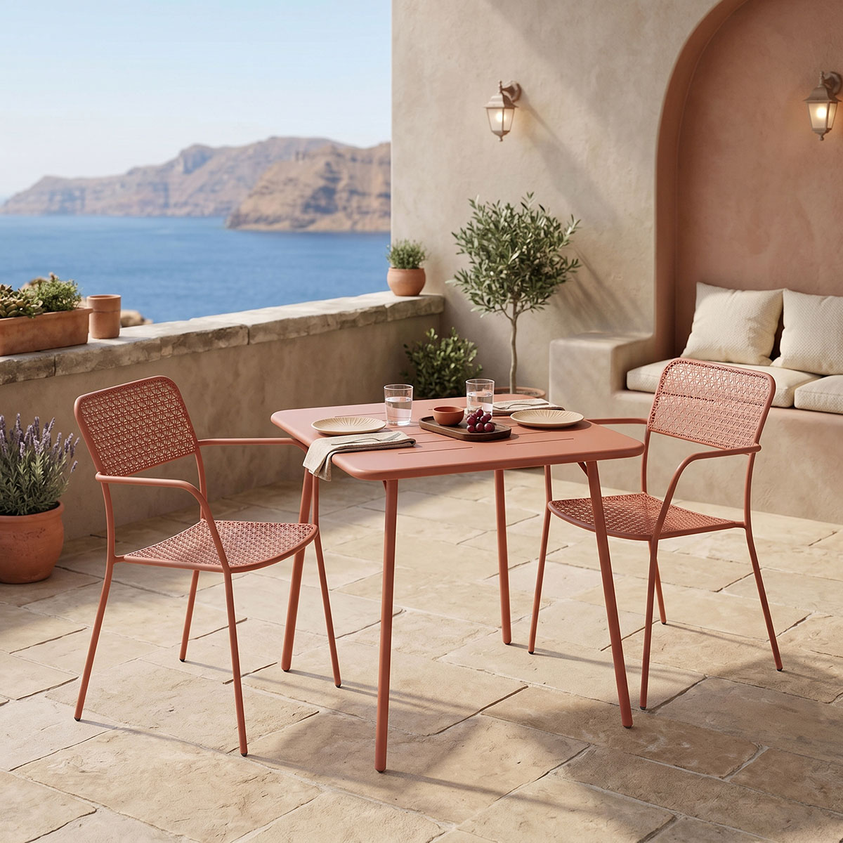 200-001696 Τραπεζαρία Moraja Federal pakoworld σετ 3τεμ terracotta μέταλλο 70x70x73εκ - Image 1