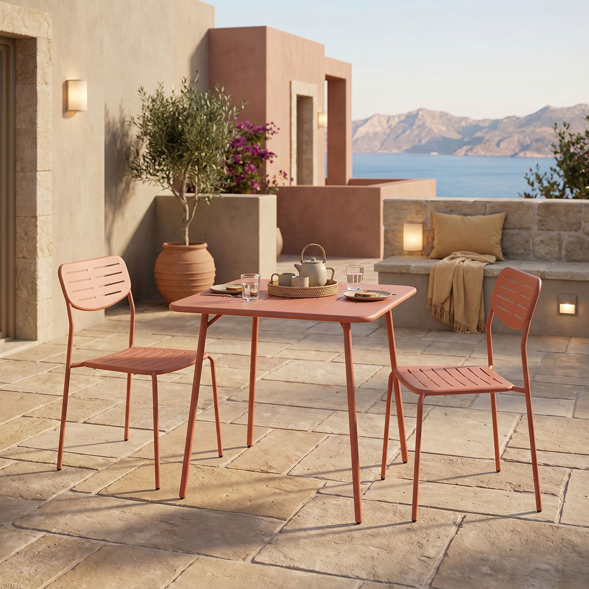 200-001697 Τραπεζαρία Moraja Deraby I pakoworld σετ 3τεμ terracotta μέταλλο 70x70x73εκ - Image 1