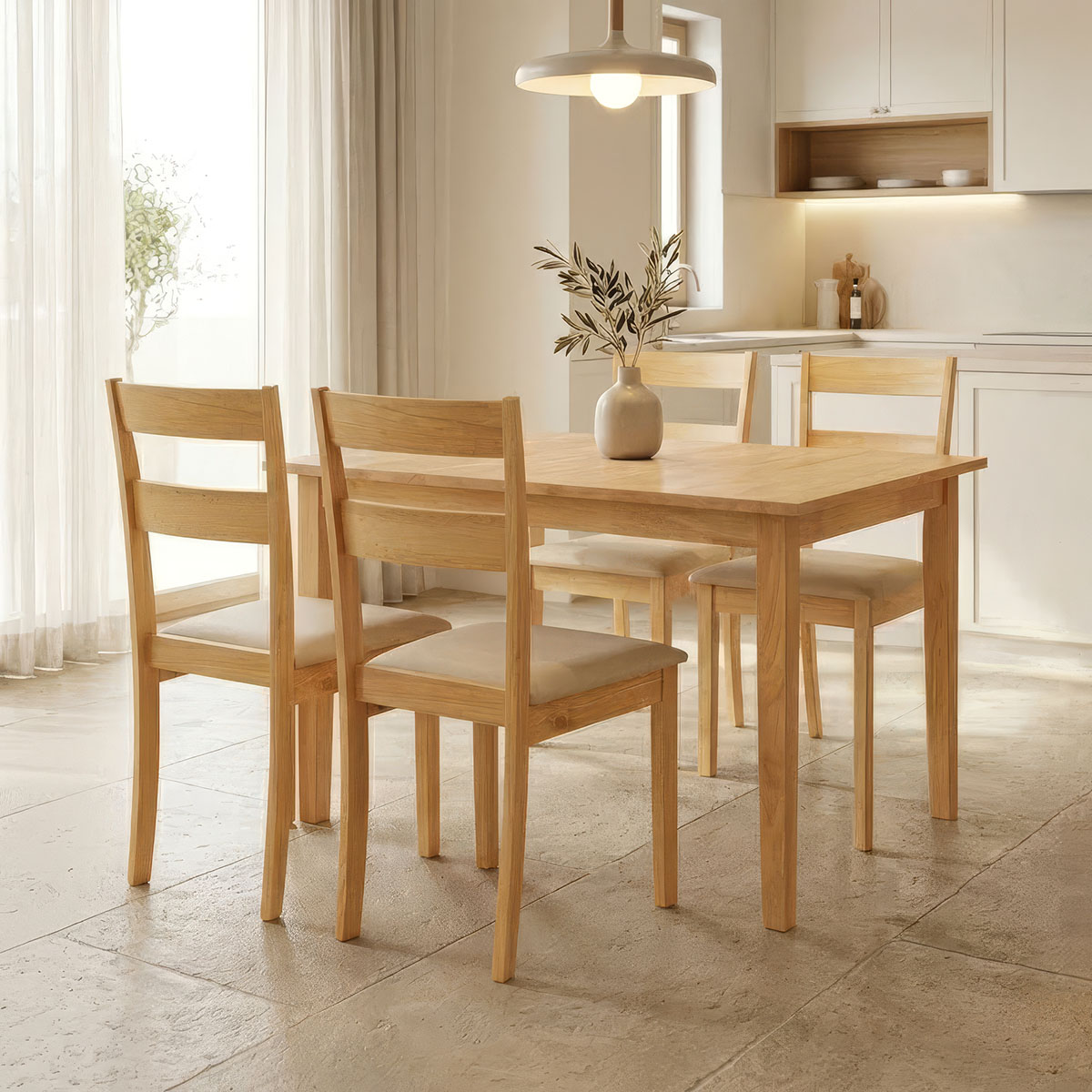 200-001711 Τραπεζαρία Dallan Country pakoworld 5τεμ σε φυσική απόχρωση rubberwood 120-150x80x74εκ - Image 1