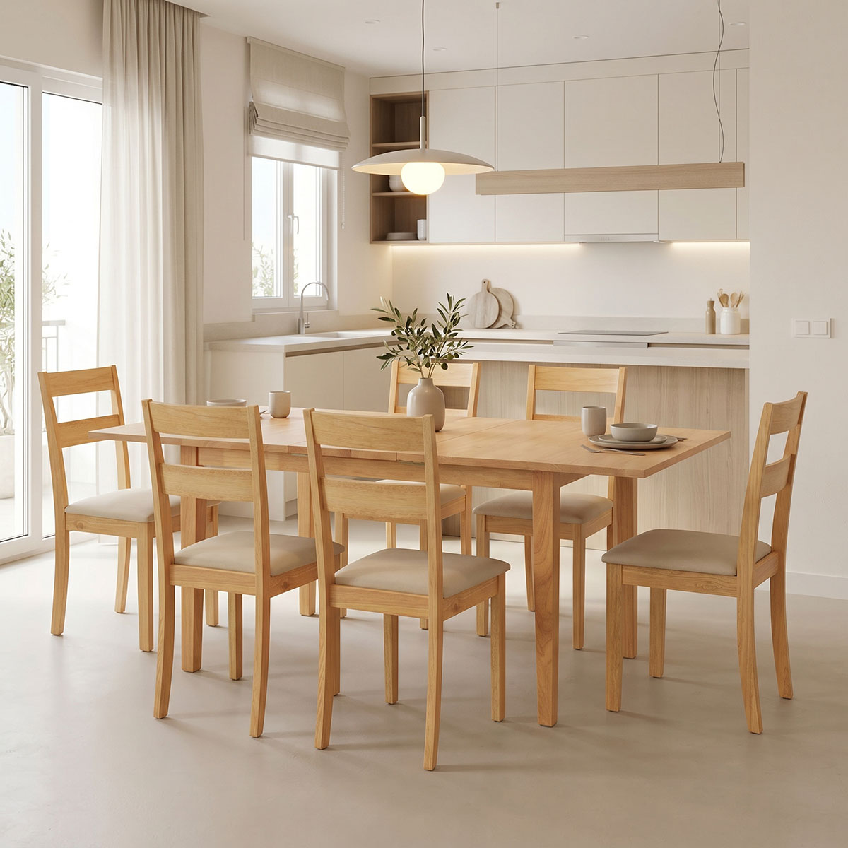 200-001712 Τραπεζαρία Dallan Country pakoworld 7τεμ σε φυσική απόχρωση rubberwood 120-150x80x74εκ - Image 1