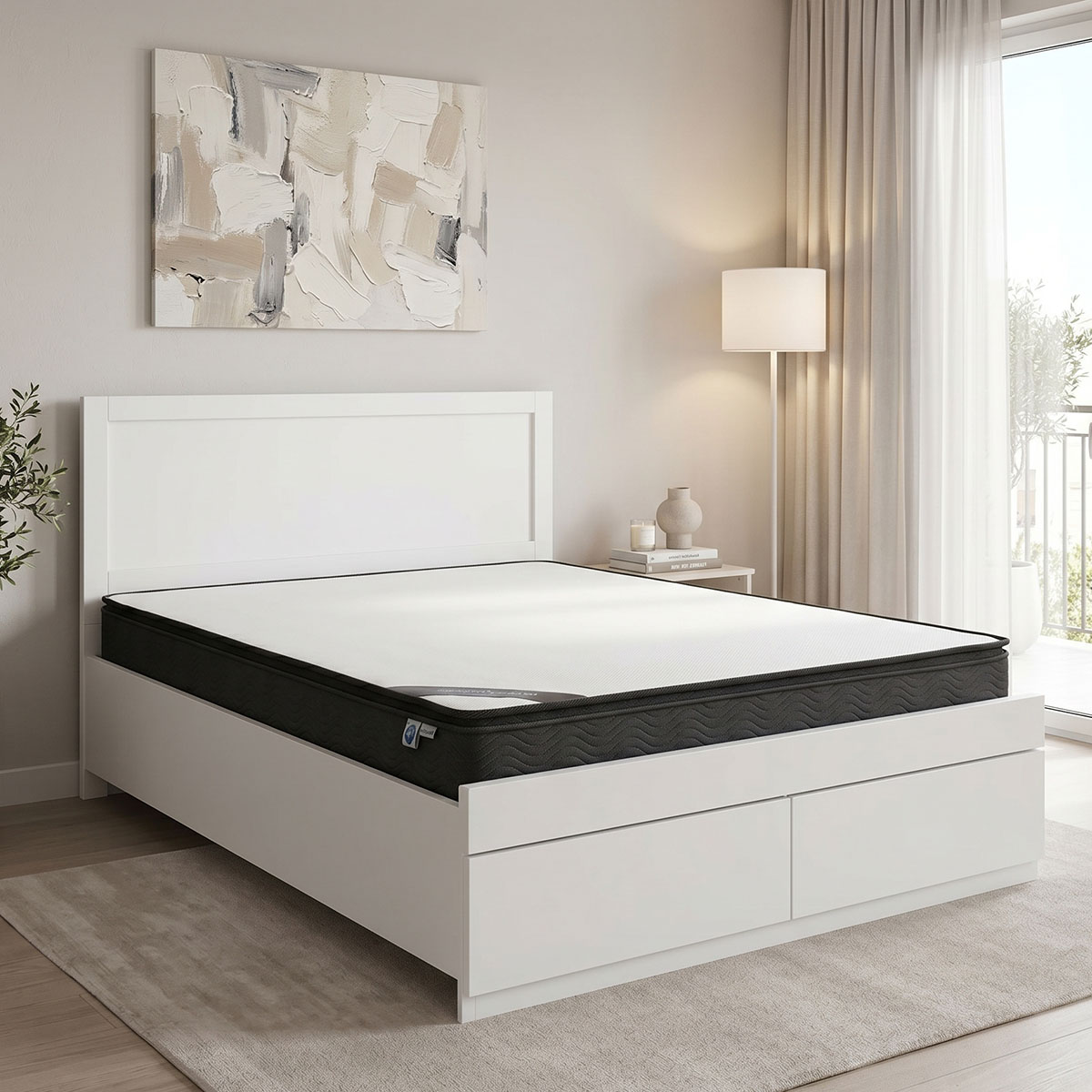 200-001803 Κρεβάτι με στρώμα και συρτάρι Olympus-Perfecto pakoworld λευκό 120x200εκ - Image 1