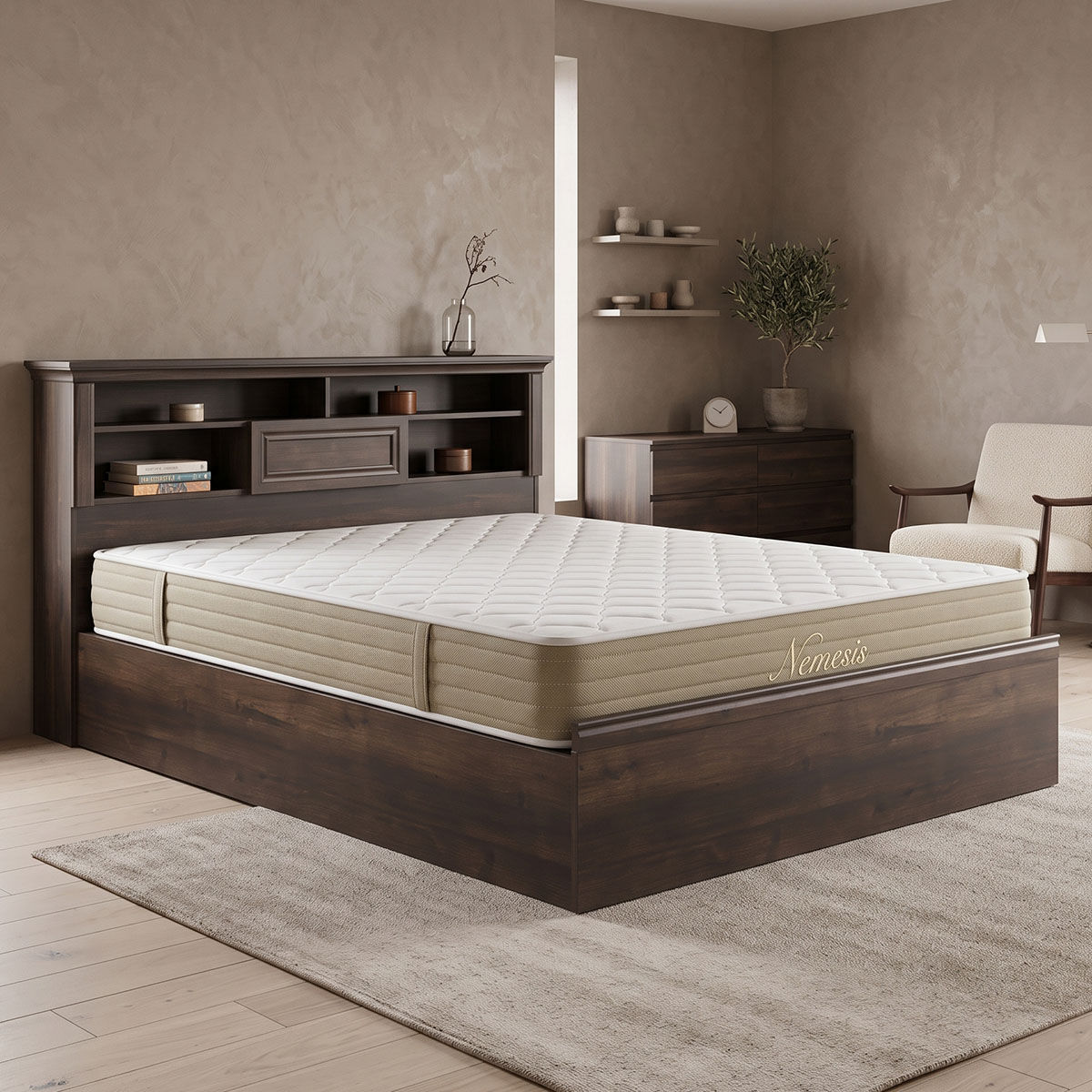 200-001816 Κρεβάτι με στρώμα Mozart Nemesis pakoworld καρυδί 160x200εκ - Image 1
