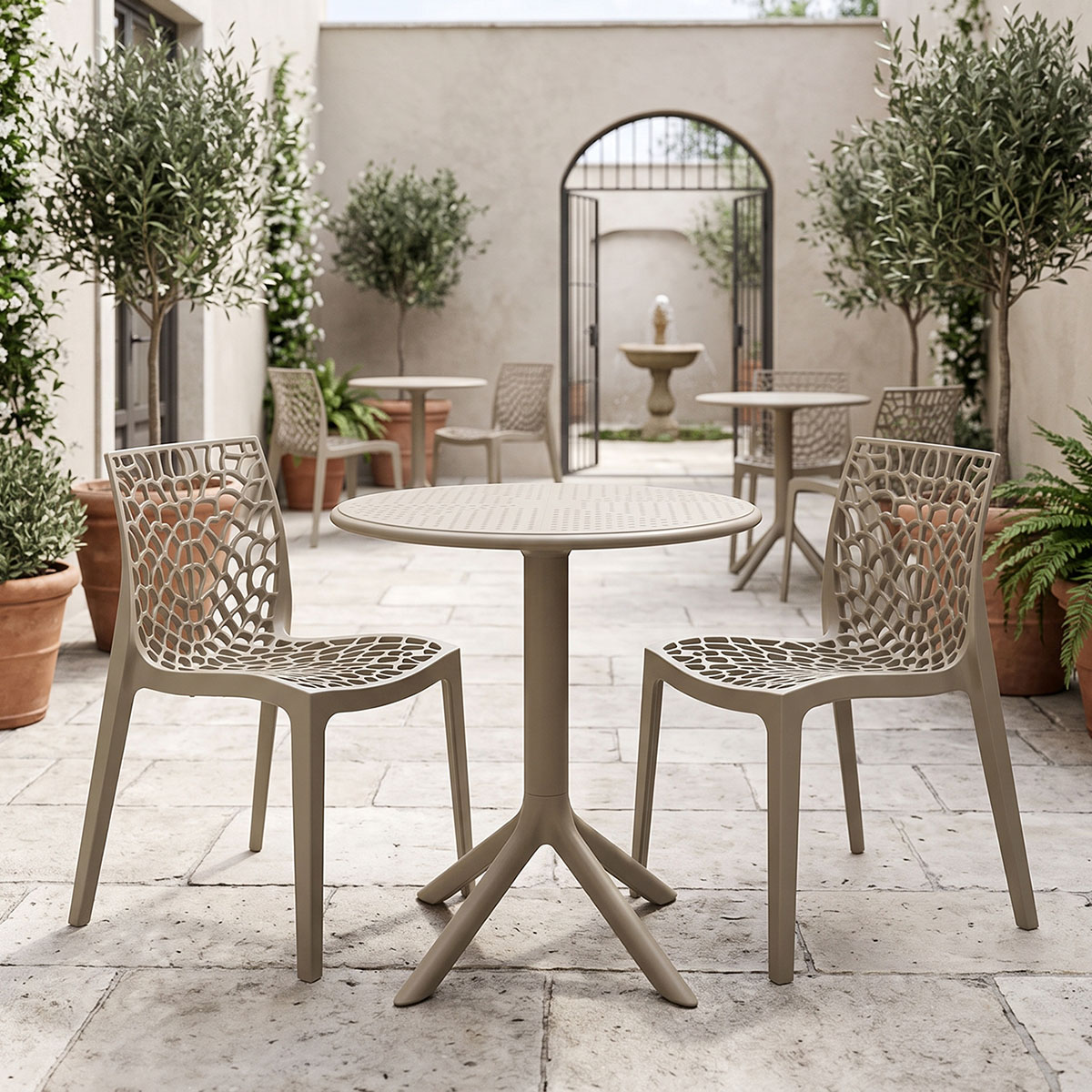 200-001853 Τραπεζαρία Mercon Hush pakoworld σετ 3τεμ cappuccino PP Φ60x75εκ - Image 1