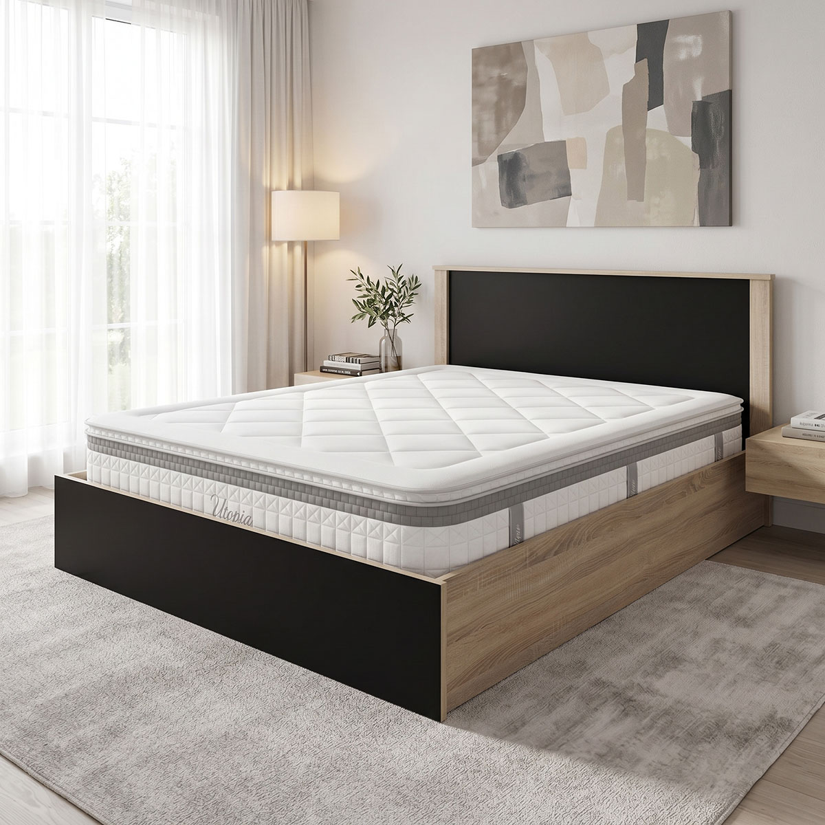200-001873 Κρεβάτι με στρώμα Athos Utopia pakoworld sonoma και ανθρακί 160x200εκ - Image 1