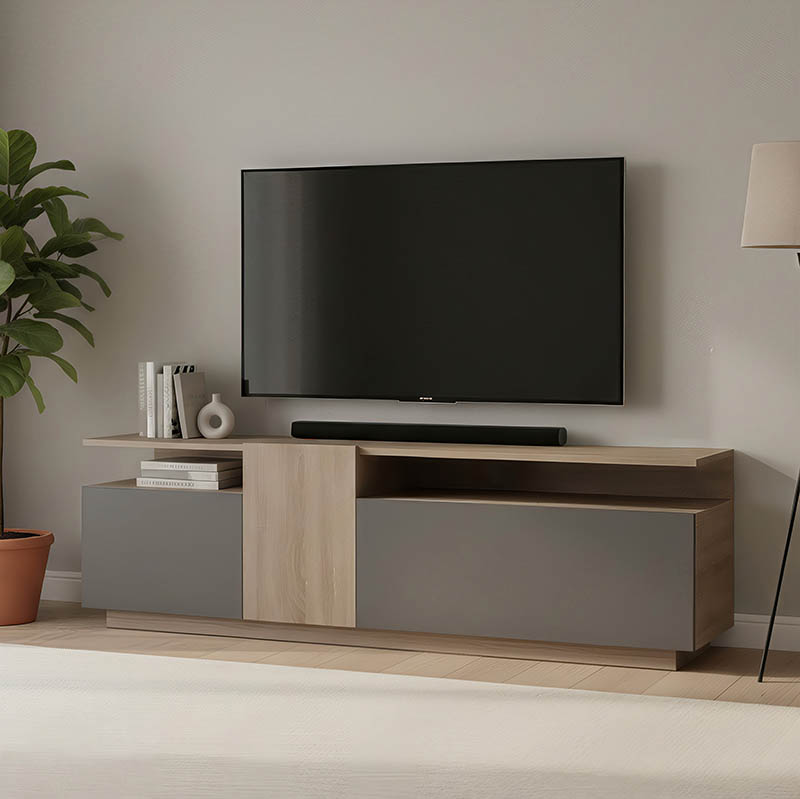230-000109 Έπιπλο τηλεόρασης Vendora pakoworld σε sonoma-ανθρακί απόχρωση 150x29.5x46.3εκ - Image 1