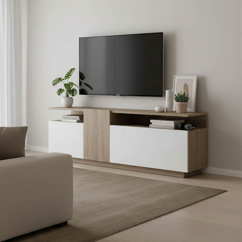 230-000122 Έπιπλο τηλεόρασης Vendora pakoworld σε sonoma-λευκή απόχρωση 150x29.5x46.3εκ - Image 1