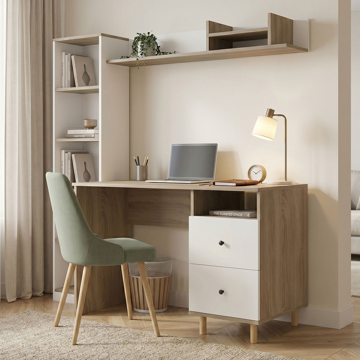 230-000211 Σύνθεση γραφείου Kontor pakoworld sonoma-λευκό 160x50x158,2εκ - Image 1