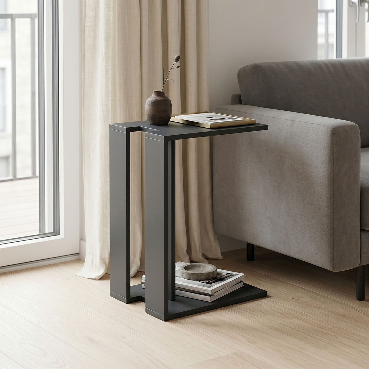 230-000250 Βοηθητικό τραπέζι Muju pakoworld ανθρακί 30x40x55εκ - Image 1