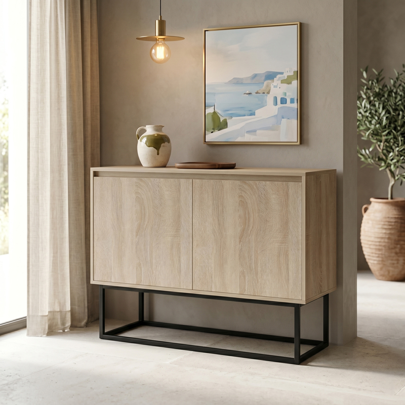 230-000269 Μπουφές Dabia pakoworld sonoma-πόδι μαύρο μέταλλο 100x40x74εκ - Image 1