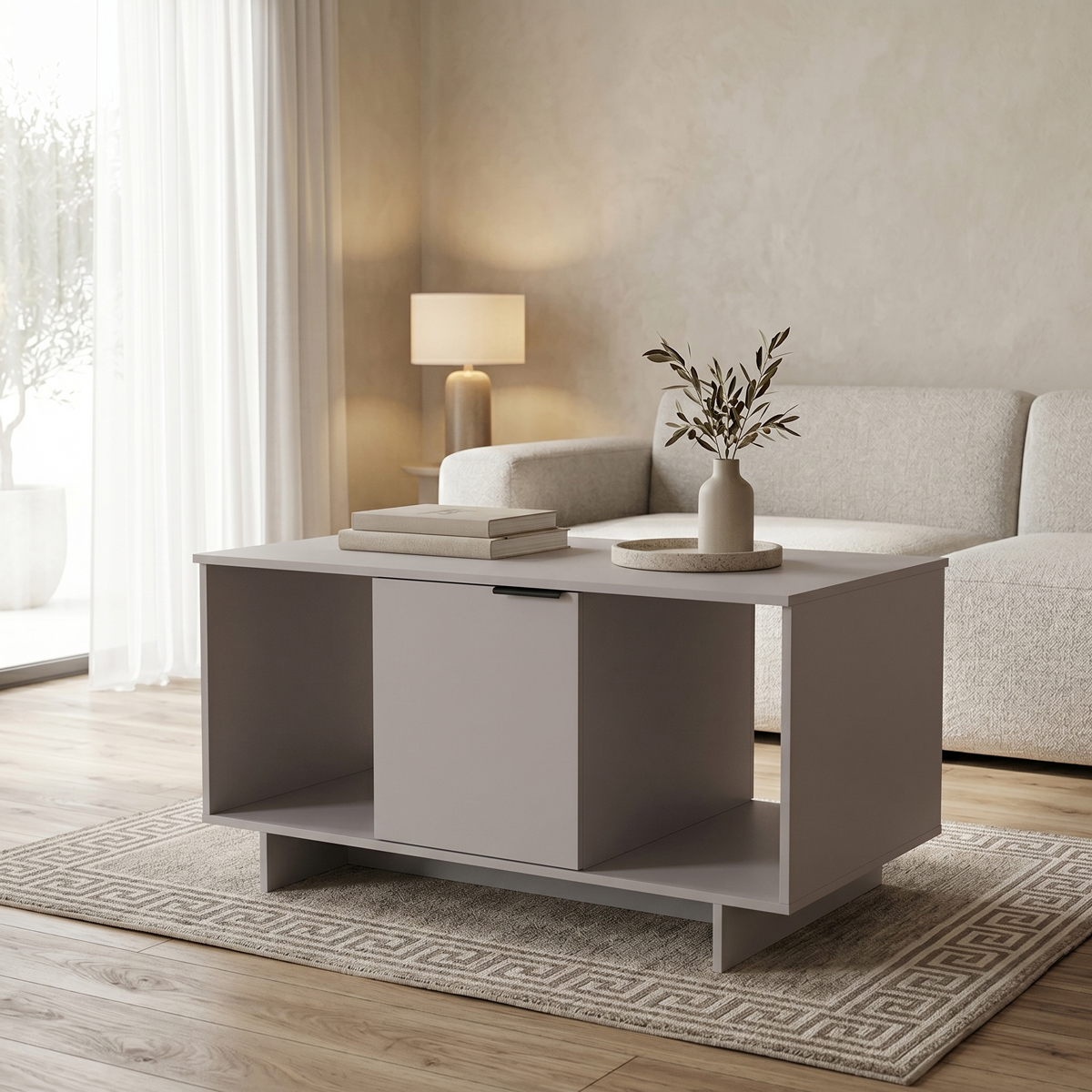 230-000278 Τραπέζι σαλονιού Nalinda pakoworld taupe 100x55x55εκ - Image 1