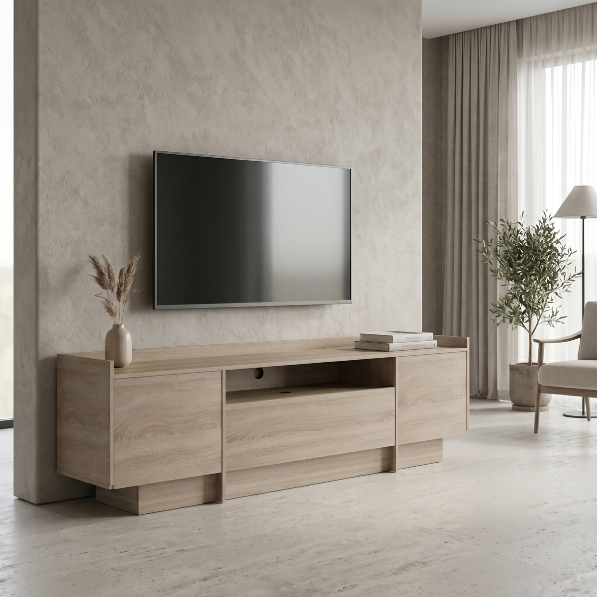 230-000285 Έπιπλο τηλεόρασης Derden pakoworld sonoma 197x38x58εκ - Image 1