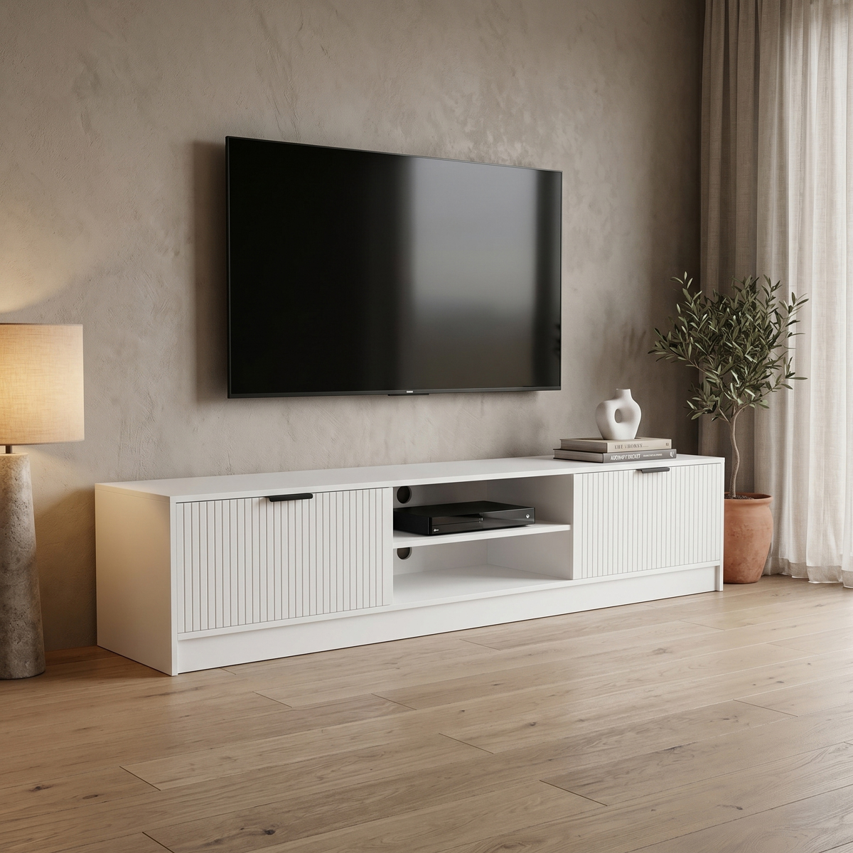 230-000286 Έπιπλο τηλεόρασης Lemardo pakoworld λευκό 180x40x40εκ - Image 1