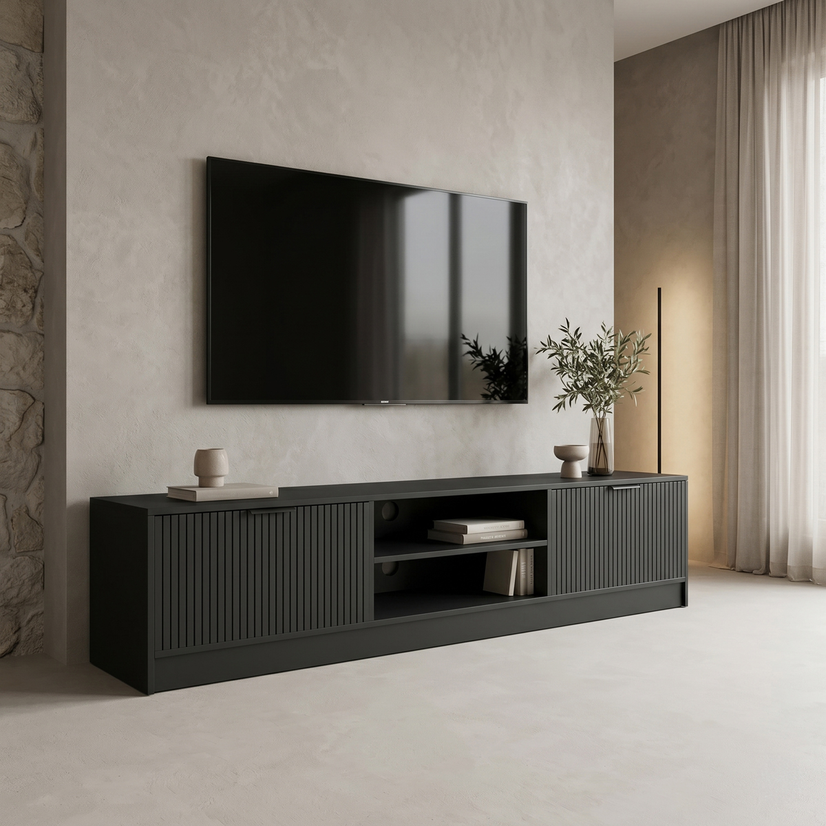 230-000287 Έπιπλο τηλεόρασης Lemardo pakoworld μαύρο 180x40x40εκ - Image 1