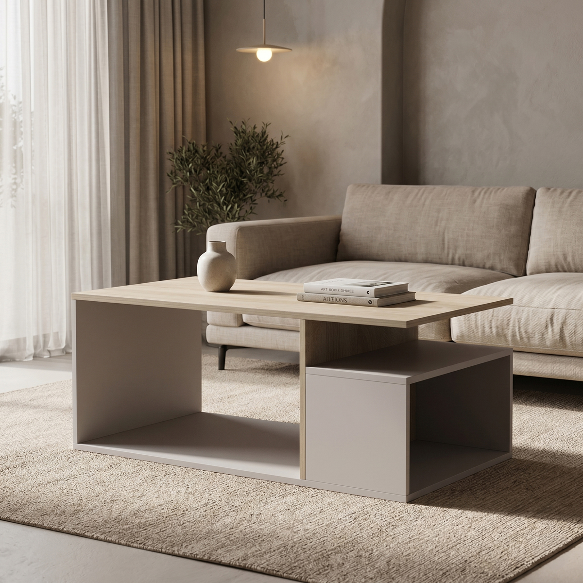 230-000297 Τραπέζι σαλονιού Wendo pakoworld taupe-sonoma 91x37x50εκ - Image 1
