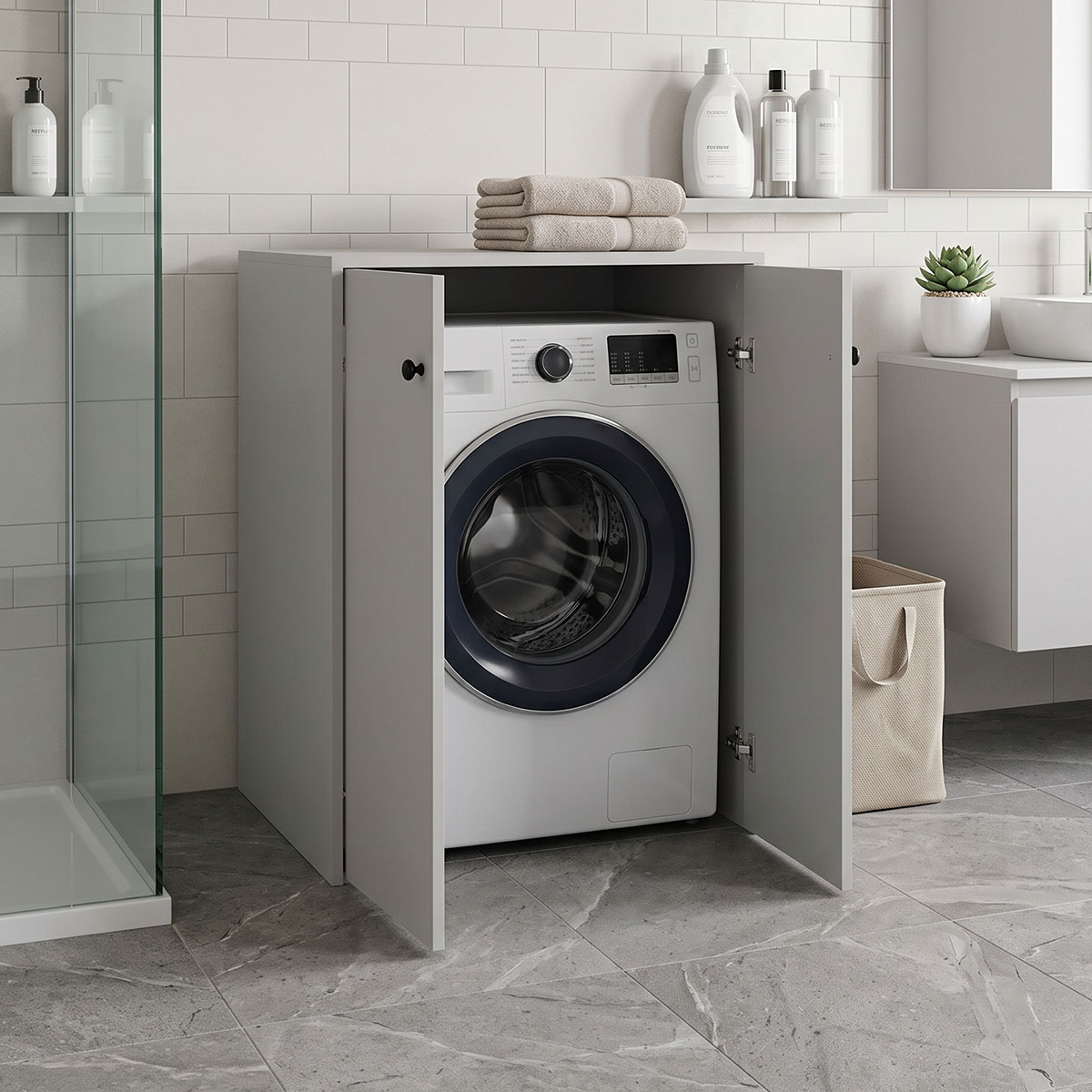 230-000299 Ντουλάπι πλυντηρίου Bathy pakoworld λευκό 70x66x90εκ - Image 1