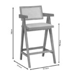 Σκαμπό bar Winslow pakoworld ξύλο rubberwood μαύρο-pvc rattan φυσικό-ύφασμα γκρι - Image 5