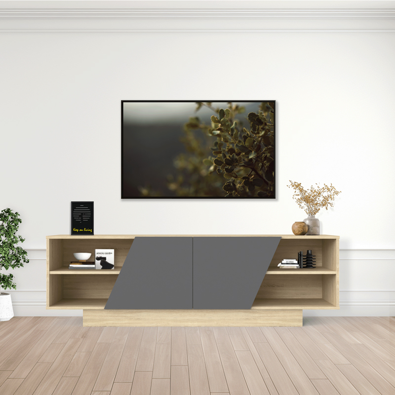 248-000030 Έπιπλο τηλεόρασης Stevie pakoworld sonoma-ανθρακί 160x40x50εκ - Image 1