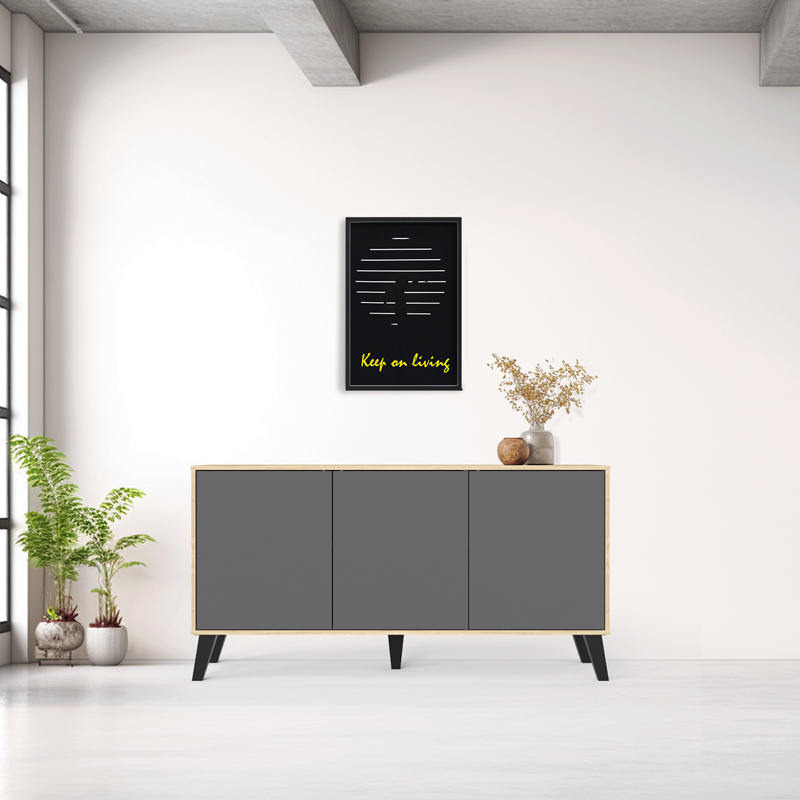 248-000034 Μπουφές Billie pakoworld sonoma-ανθρακί149x40x77εκ - Image 1