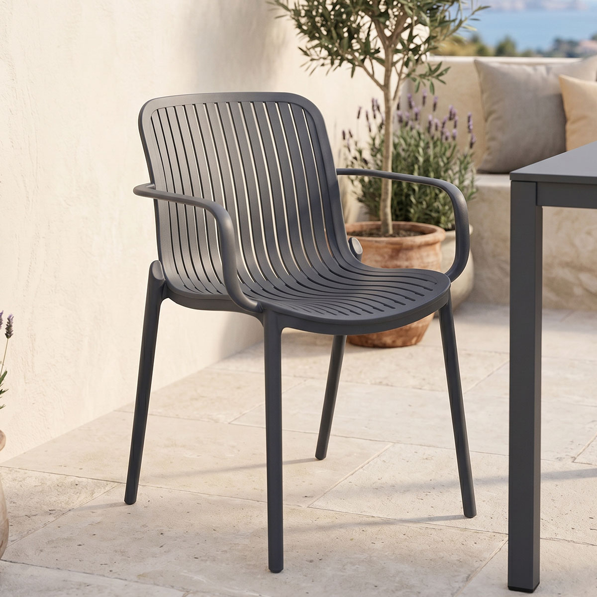 262-000062 Πολυθρόνα Teragi στοιβαζόμενη pakoworld pp με UV protection ανθρακί 59x57x82εκ - Image 1