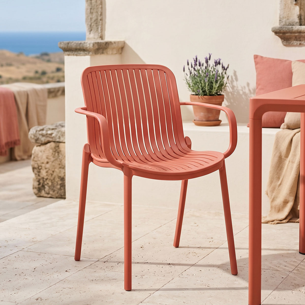 262-000063 Πολυθρόνα Teragi στοιβαζόμενη pakoworld pp με UV protection terracotta 59x57x82εκ - Image 1