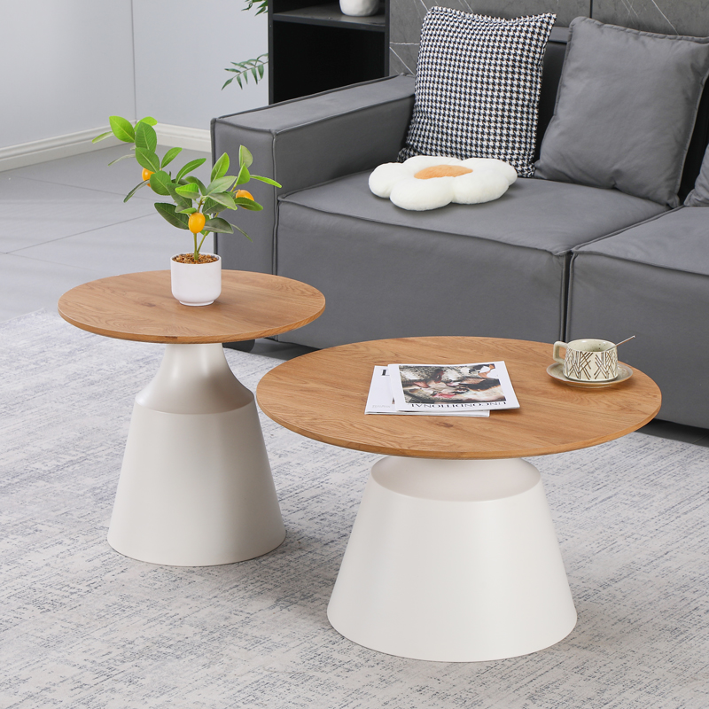 278-000050 Τραπέζια σαλονιού Parquet pakoworld σετ 2τεμ μέταλλο λευκό- mdf σε φυσική απόχρωση - Image 1