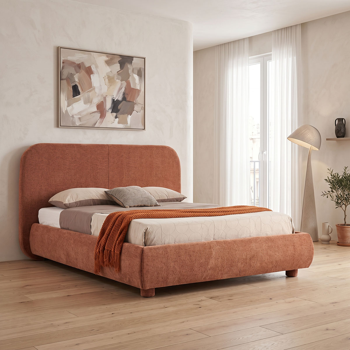 279-000023 Κρεβάτι Salena pakoworld terracotta ύφασμα 160x200εκ - Image 1
