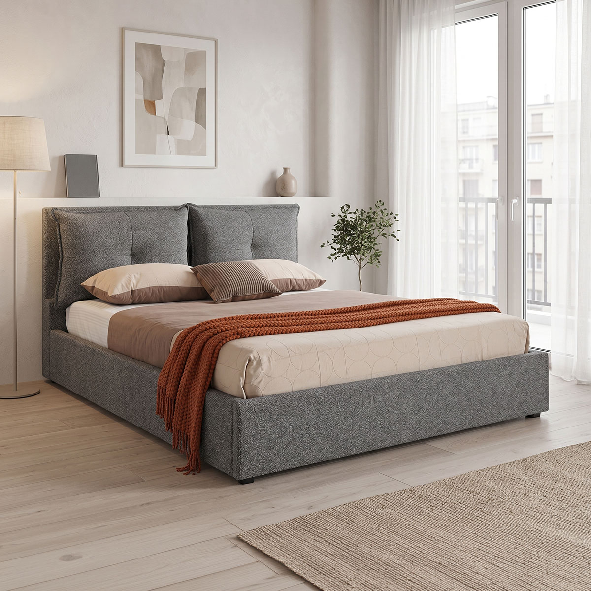 279-000024 Κρεβάτι διπλό Dorma pakoworld με αποθηκευτικό χώρο ανθρακί ύφασμα 160x200εκ - Image 1