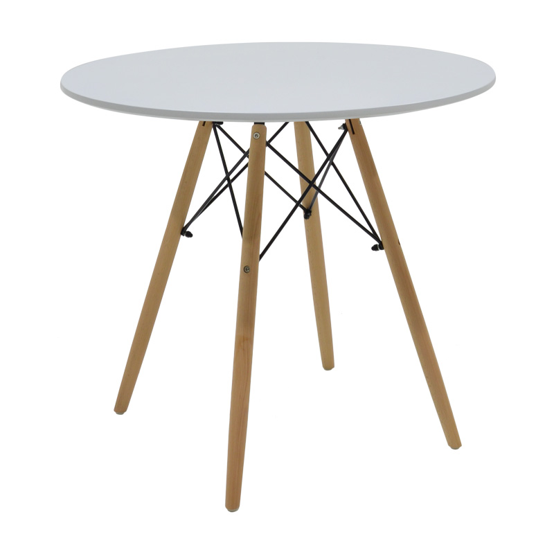 292-000104 Τραπέζι Julita pakoworld MDF λευκό-πόδια σε φυσική απόχρωση Φ80x73εκ - Image 1