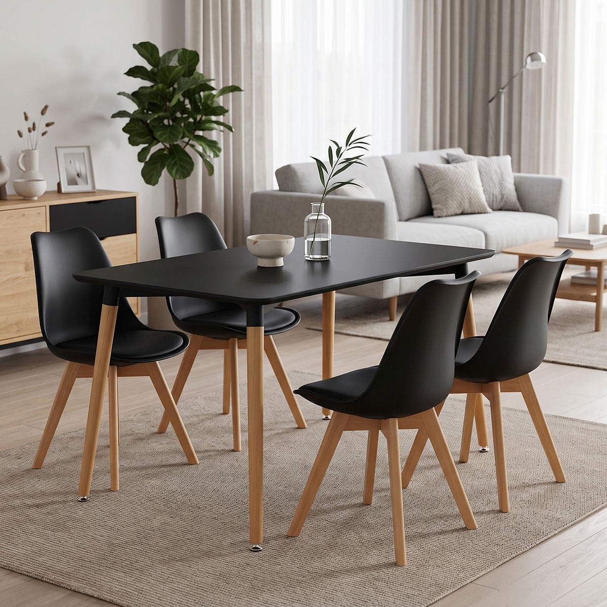 292-000109 Τραπέζι Natali pakoworld μαύρο MDF με πόδια σε φυσική απόχρωση 120x80x76εκ - Image 1