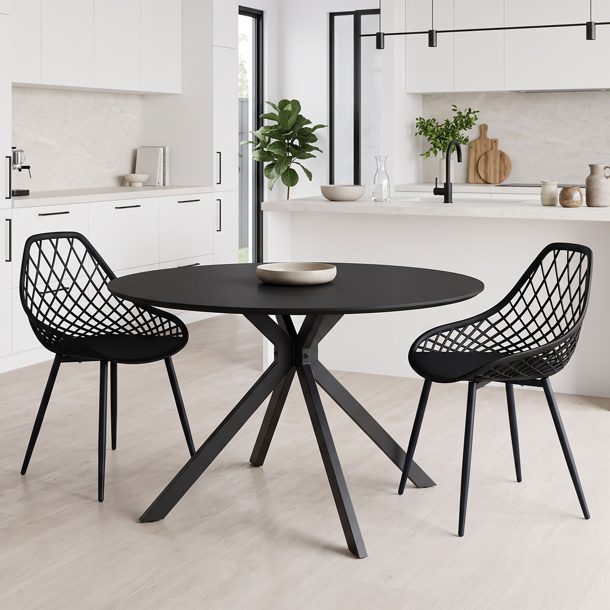 292-000127 Τραπέζι Xuson pakoworld μαύρο mdf με μεταλλικό πόδι Φ120x75εκ - Image 1