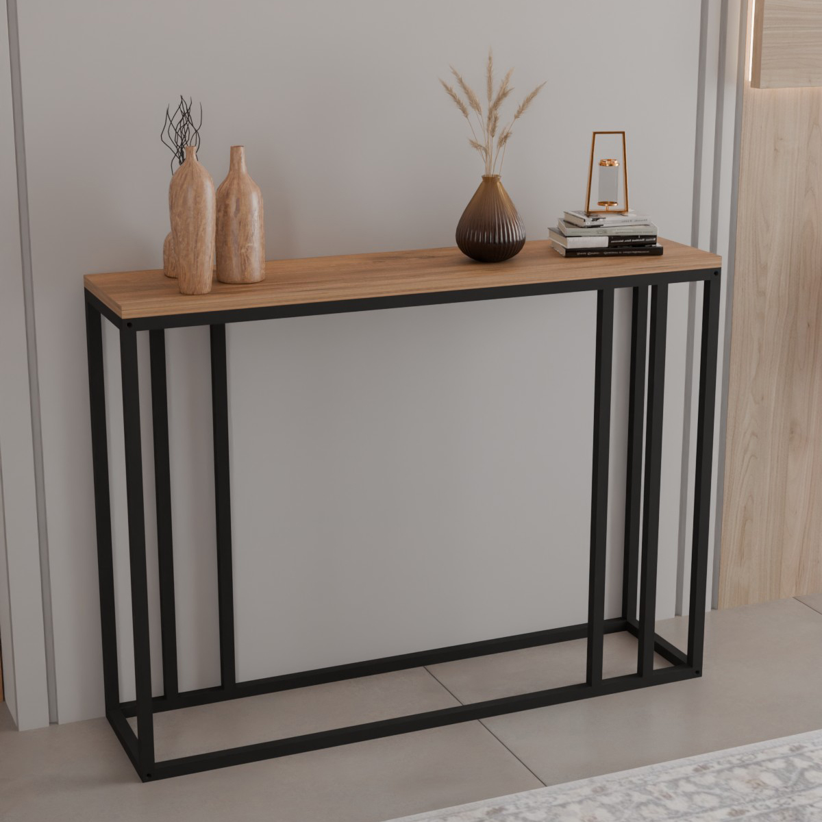 321-000132 Κονσόλα Cansbia pakoworld oak με μαύρο μέταλλο 100x25x75εκ - Image 1