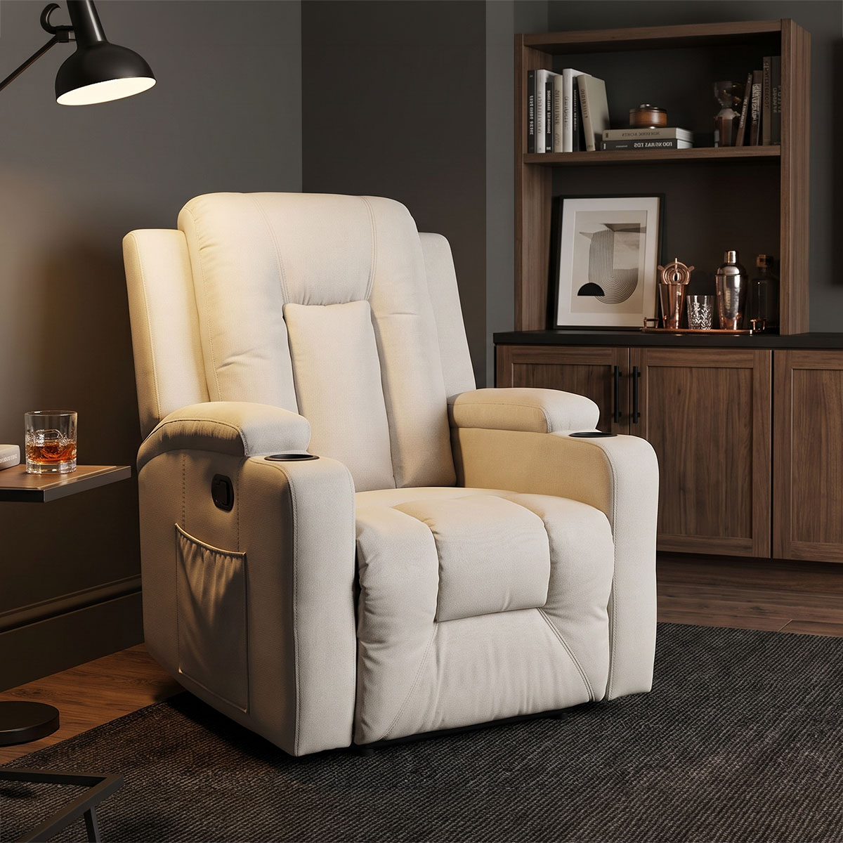 331-000013 Πολυθρόνα relax με μηχανισμό massage Gessel pakoworld μπεζ ύφασμα 80x90x98εκ - Image 1