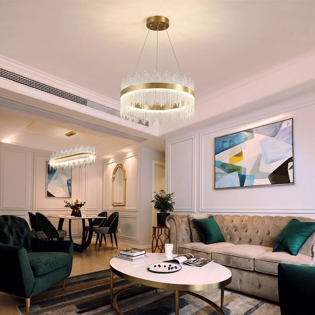 342-000149 Φωτιστικό οροφής πολυέλαιος Crown pakoworld led χρυσό με κρύσταλλα Φ40x30εκ - Image 1